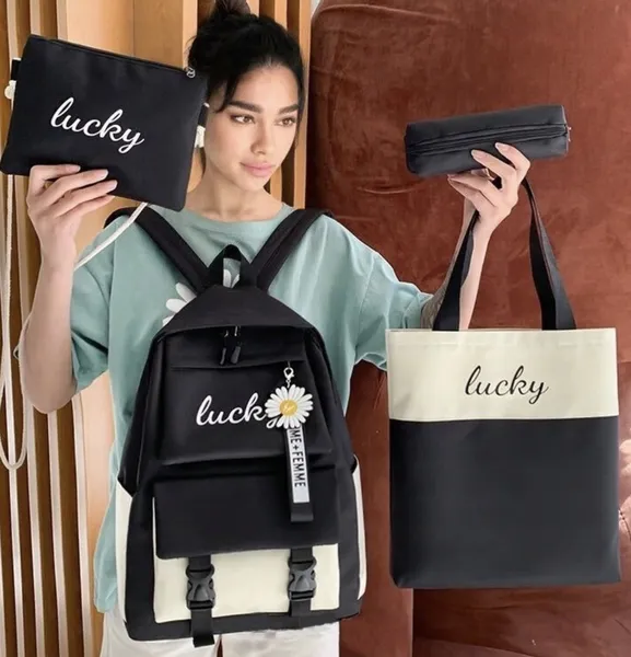 Рюкзак 4 в 1 шкільний для дівчинки LUCKY чорно-білий (набір: рюкзак, шоппер, пенал, сумочка) — фото 2