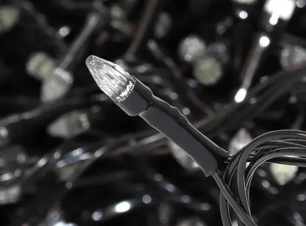 Гірлянда на 28 м., 500 LED Конусів 5 мм, провід гнучкий чорний, світіння Біле тепле від 220В, 8 режимів роботи (на ялинку, штору, вікно, стіну) — фото 3