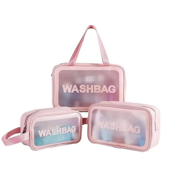 Набір косметичок дорожніх "Washbag" 3 предмети 20*12*7/22*14*6.5/30*21*10.5 см R93148 Рожева — фото 2