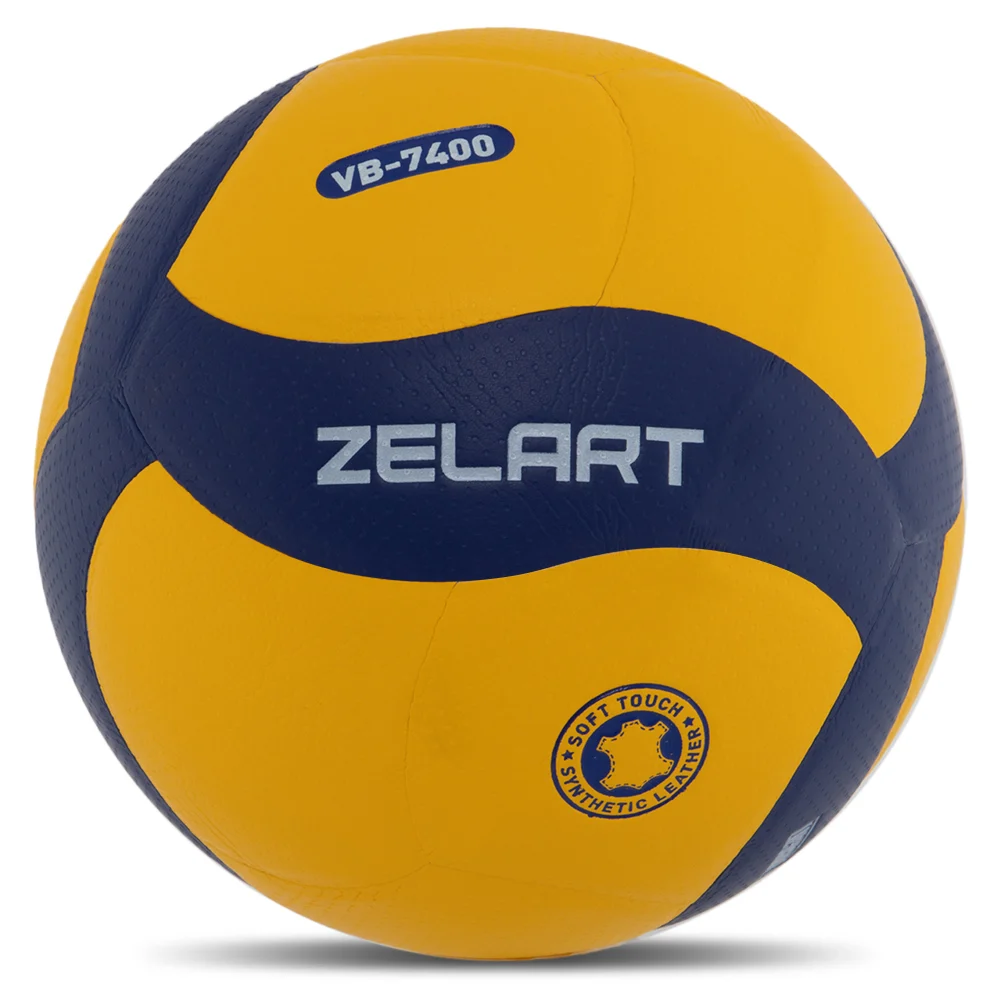 М'яч волейбольний ZELART VB-7400 №5 PU клеєний жовтий-синій