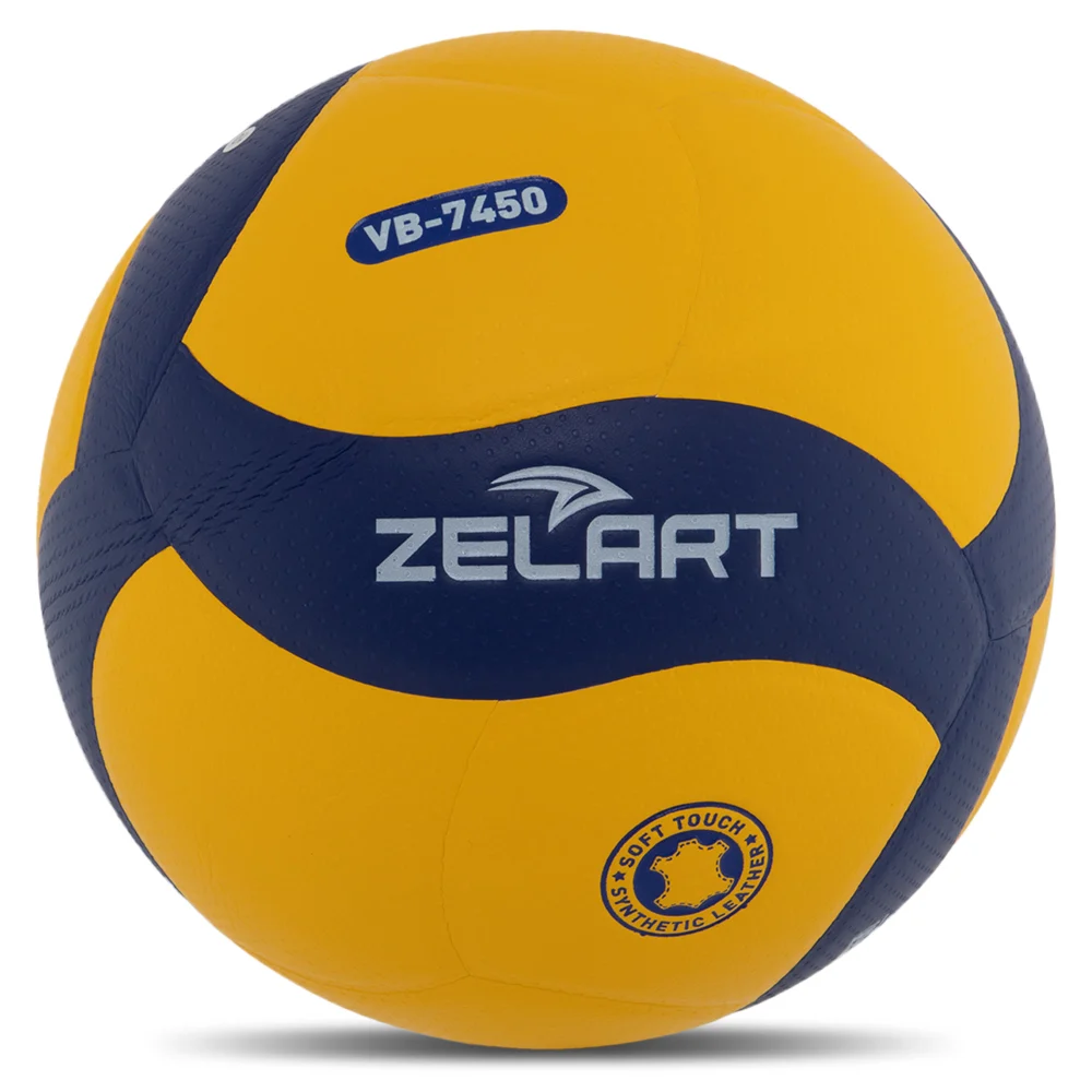 М'яч волейбольний ZELART VB-7450 №5 PU клеєний жовтий-синій