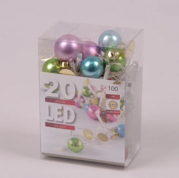 Гірлянда LED Кольорові Кульки тепле світло 20 світлодіодів 1 м 45062