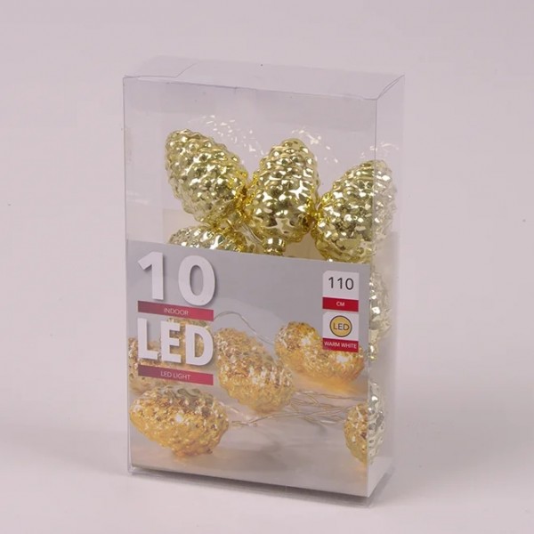 Гирлянда LED Шишки золотые теплый свет 10 светодиодов 1,1 м 45013
