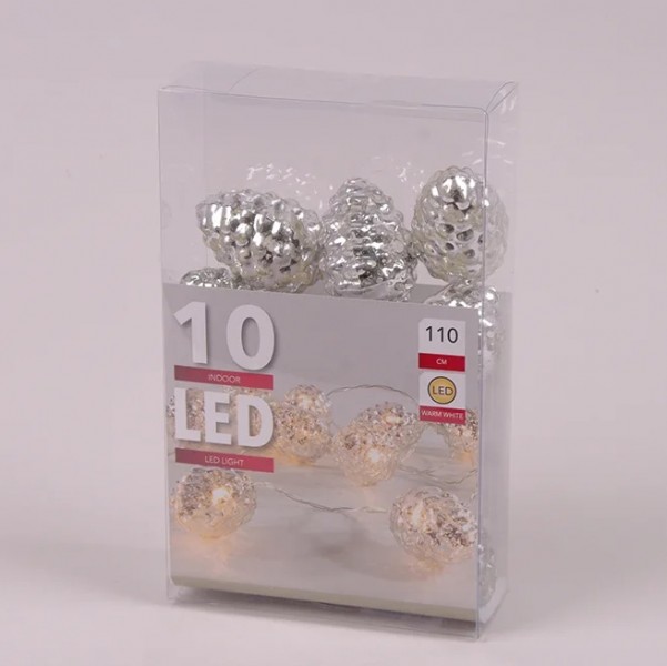 Гирлянда LED Шишки серебряные теплый свет 10 светодиодов 1,1 м 45014