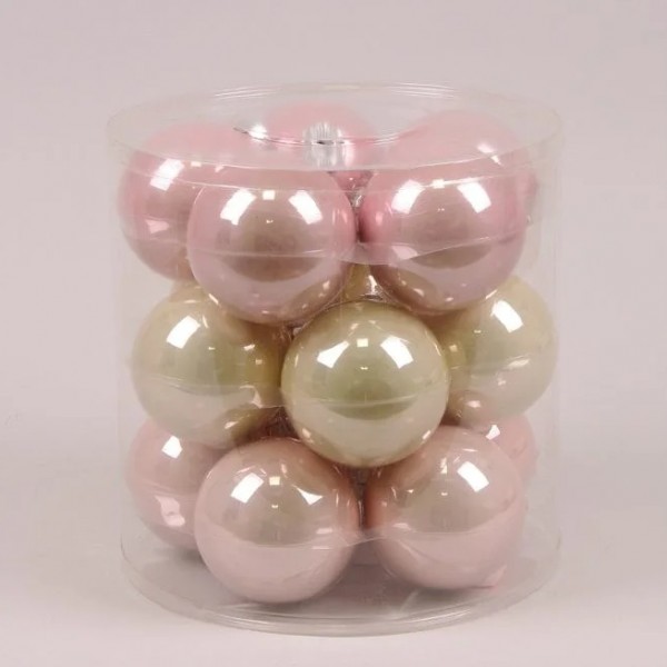 Кульки скляні Flora 8 см. рожеві-кремові (15 шт. 44358