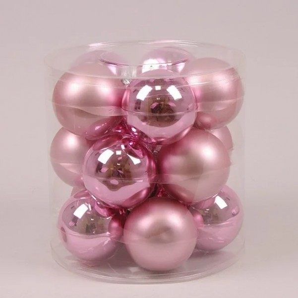 Кульки скляні Flora 8 см. рожеві (15 шт.) 44357