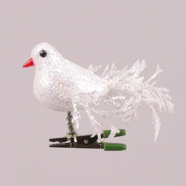 Пташка новорічна на прищіпці Flora біла 12 шт 75594