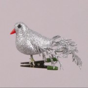 Птичка новогодняя на прищепке Flora серебряная 12 шт 75595