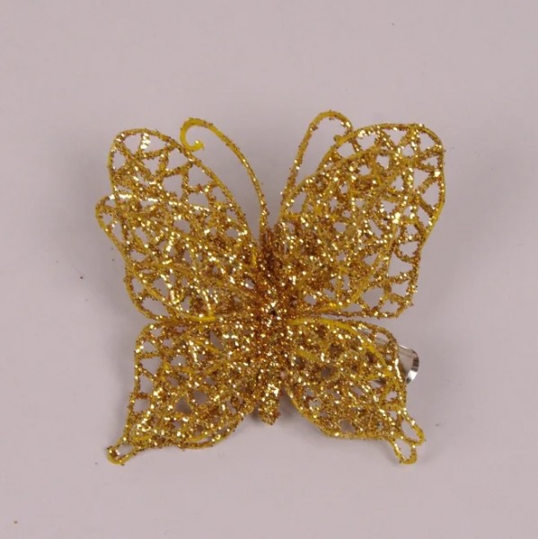 Метелик на прищіпці Flora золотий 12 шт 75621