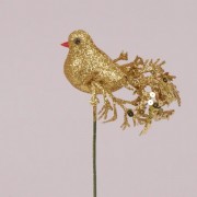 Птичка на пике Flora золотая 12 шт 75588