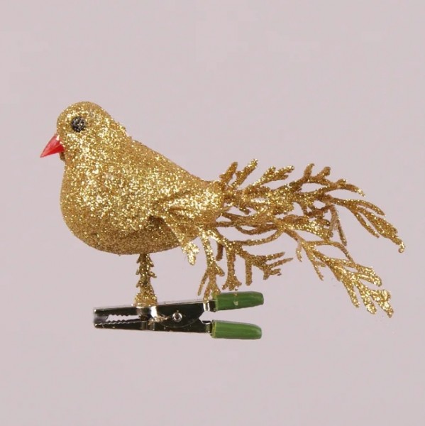 Пташка новорічна на прищіпці Flora золота 12 шт 75596