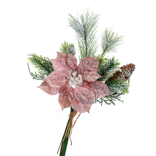 Декор Elso ветка новогоднняя с шишкой 40 см розовая (6008-001)