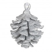 Новогодняя подвеска Flora Шишка 8 см. серебряная 11902