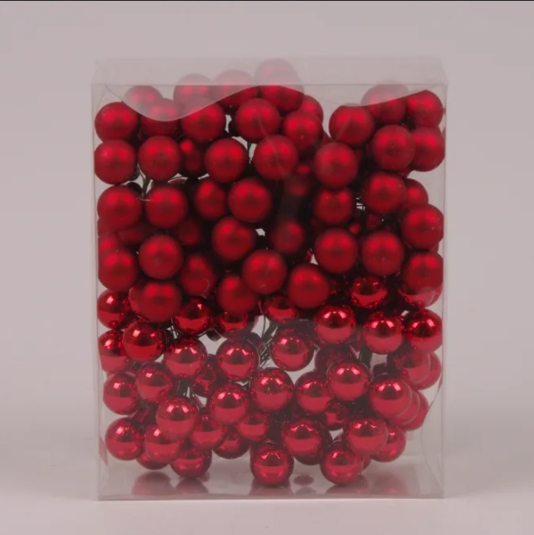 Шарики Flora стеклянные 2 см. красные (12 пучков-144 шарика) 40206