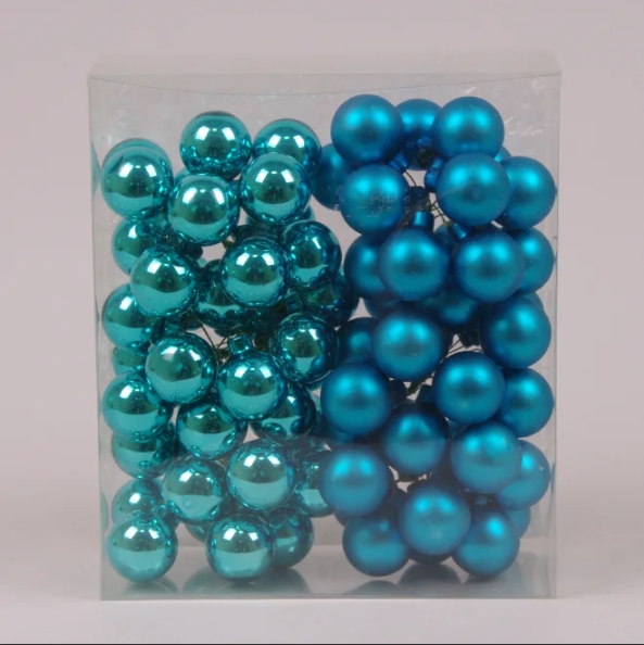 Кульки Flora скляні 3 см. бірюзові (6 пучків-72 кульки) 40227