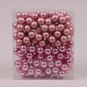 Шарики Flora стеклянные 2,5 см. розовые (12 пучков-144 шарика) 40215