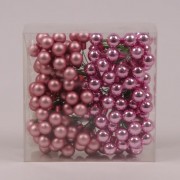 Шарики Flora стеклянные 1,5 см. розовые (12 пучков-144 шарика) 40198