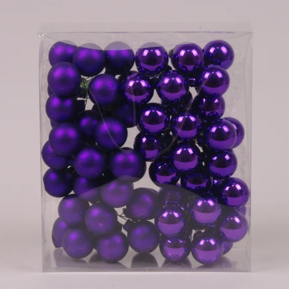 Шарики Flora стеклянные 3 см. фиолетовые (6 пучков-72 шарика) 40229