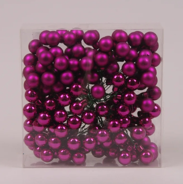 Кульки Flora скляні 2 см. фіолетові (48 пучків-144 кульки) 40212