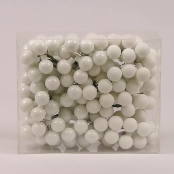 Кульки Flora скляні 2 см. білі (12 пучків-144 кульки) 40207