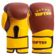 Рукавички боксерські шкіряні на липучці TOP TEN MA-6756, р-р 10, коричневий-жовтий