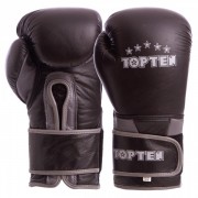 Перчатки боксерские кожаные на липучке TOP TEN MA-6756 ,р-р 10,черный-серый