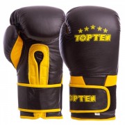 Рукавички боксерські шкіряні на липучці TOP TEN MA-6756, р-р 12, чорний-жовтий