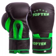 Перчатки боксерские кожаные на липучке TOP TEN MA-6756 ,р-р 12,черный-салатовый