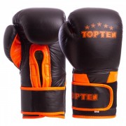 Рукавички боксерські шкіряні на липучці TOP TEN MA-6756, р-р 10, чорний-оранжевий