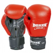 Перчатки боксерские кожаные на липучке BOXER 2023,р-р 10 красный-черный