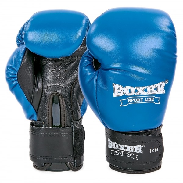 Рукавички боксерські шкіряні на липучці BOXER 2023, р-р 10 чорний-синій