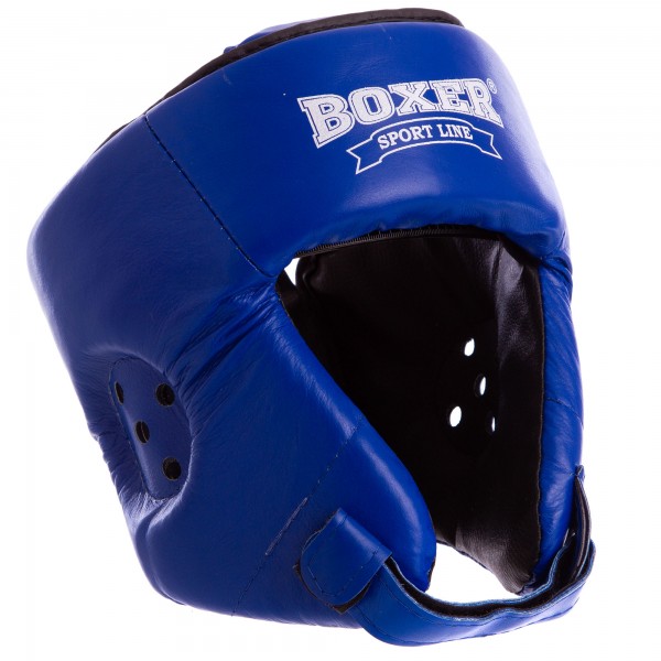 Шлем боксерский открытый  кожаный BOXER 2029 р-р M синий