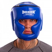 Шолом боксерський з повним захистом шкіряний BOXER 2033 Еліт р-р L синій