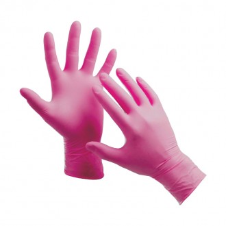 Нітрилові рукавички Nitrylex PF текстуровані на пальцях неопудрені розчин S 100 шт Рожеві