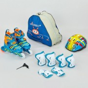 Роликові ковзани дитячі розсувні в наборі захист, шолом, сумка JINGFENG 172-BL Blue
