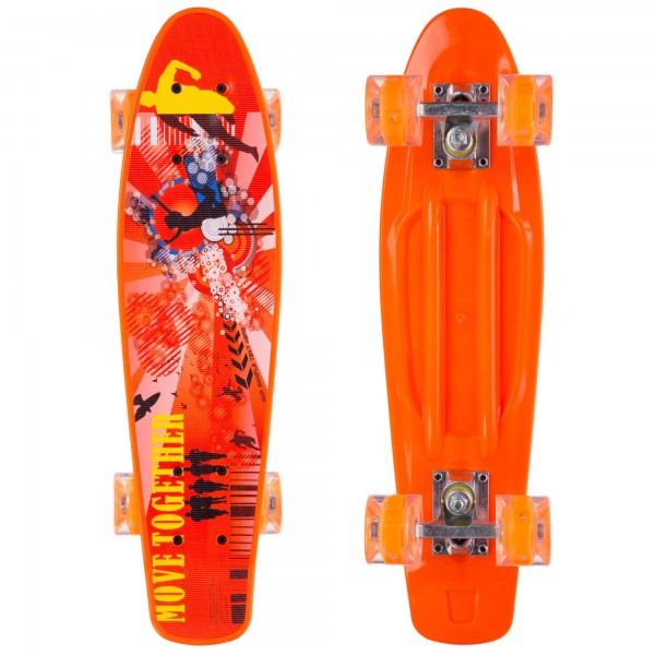 Скейтборд пластиковый Penny 22in со светящимися колесами SK-881-5 Orange