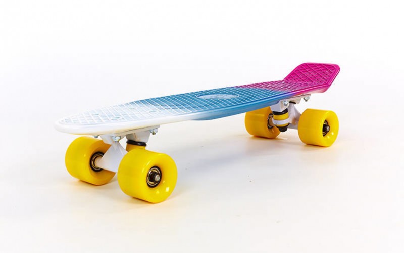 Скейтборд пластиковий Penny FISH COLOR POINT 22in смугаста дека з кольоровими болтами SK-407-3 Yello