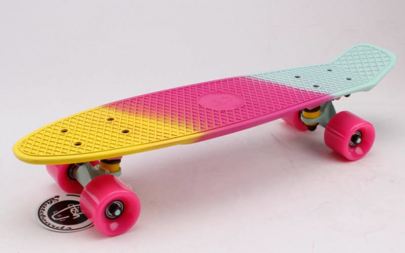 Скейтборд пластиковий Penny RUBBER SOFT FISH 22in смугаста дека SK-412-10 Pink
