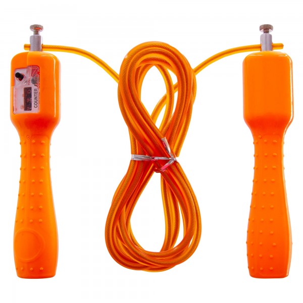 Скакалка з лічильником та сталевим тросом FI-4385 Orange