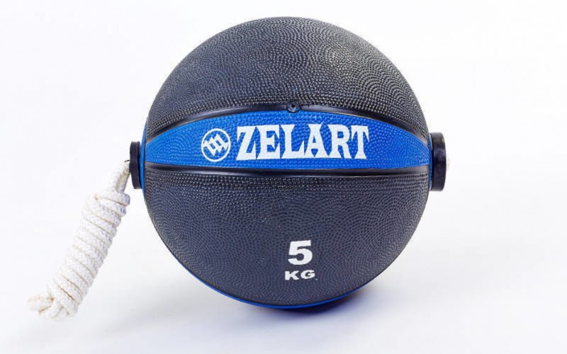 Мяч медицинский медбол с веревкой Zelart Medicine Ball FI-5709-5 5кг  Blue
