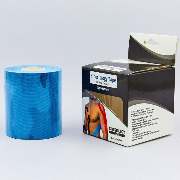 Кинезио тейп в рулоне 7,5см х 5м (Kinesio tape) эластичный пластырь BC-0842-7_5 Blue