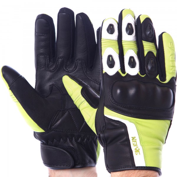 Мотоперчатки кожаные с закрытыми пальцами и протектором Nerve KQ0011 Желто-черные
