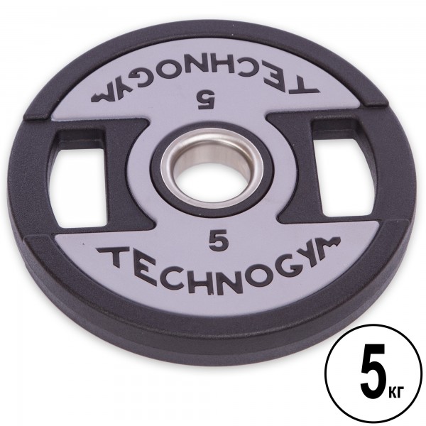 Млинці (диски) поліуретанові з хватом та металевою втулкою d-51мм TECHNOGYM TG-1837-5 5кг