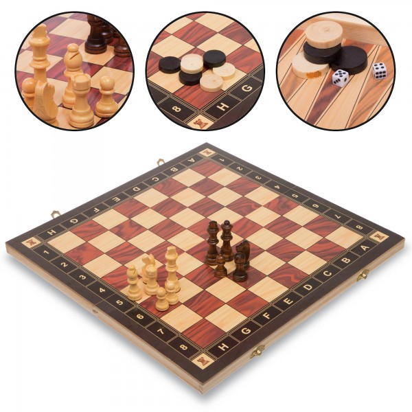 Шахматы, шашки, нарды 3 в 1 деревянные с магнитом ZC034A