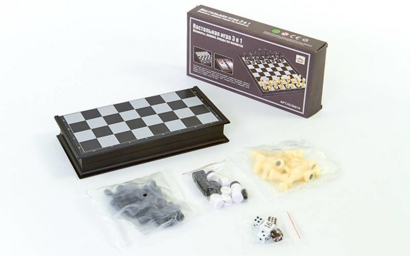 Шахи, шашки, нарди 3 в 1 дорожні пластикові магнітні SC56810
