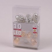 Гирлянда LED Шишки серебряные теплый свет 10 светодиодов 1,1 м. 45014
