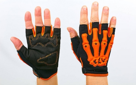 Велоперчатки с открытми пальцами Скелет Zelart CE-048 Оранжевый (XXL)
