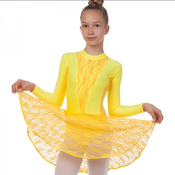 Платье рейтинговое  с длинным рукавом и гипюровыми вставками SP-Planeta DR-1641 Yellow