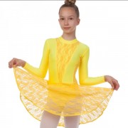 Платье рейтинговое  с длинным рукавом и гипюровыми вставками SP-Planeta DR-1641 Yellow