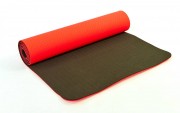 Коврик для фитнеса и йоги TPE+TC 6мм двухслойный SP-Planeta FI-3046,красный-черный